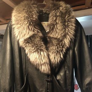 Marvin Richards Black Leather Coat with fox fur